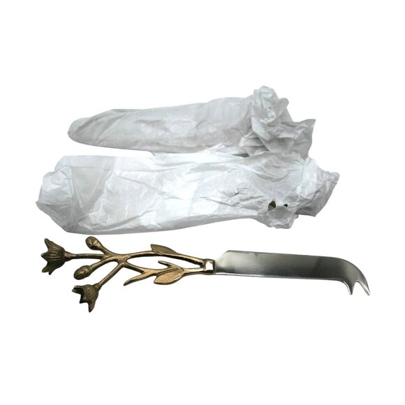 Charcuterie Cheese Knives  Brass Floral Handles Set of 3 NWT Rustic Farmhouse - Picture 3 of 3